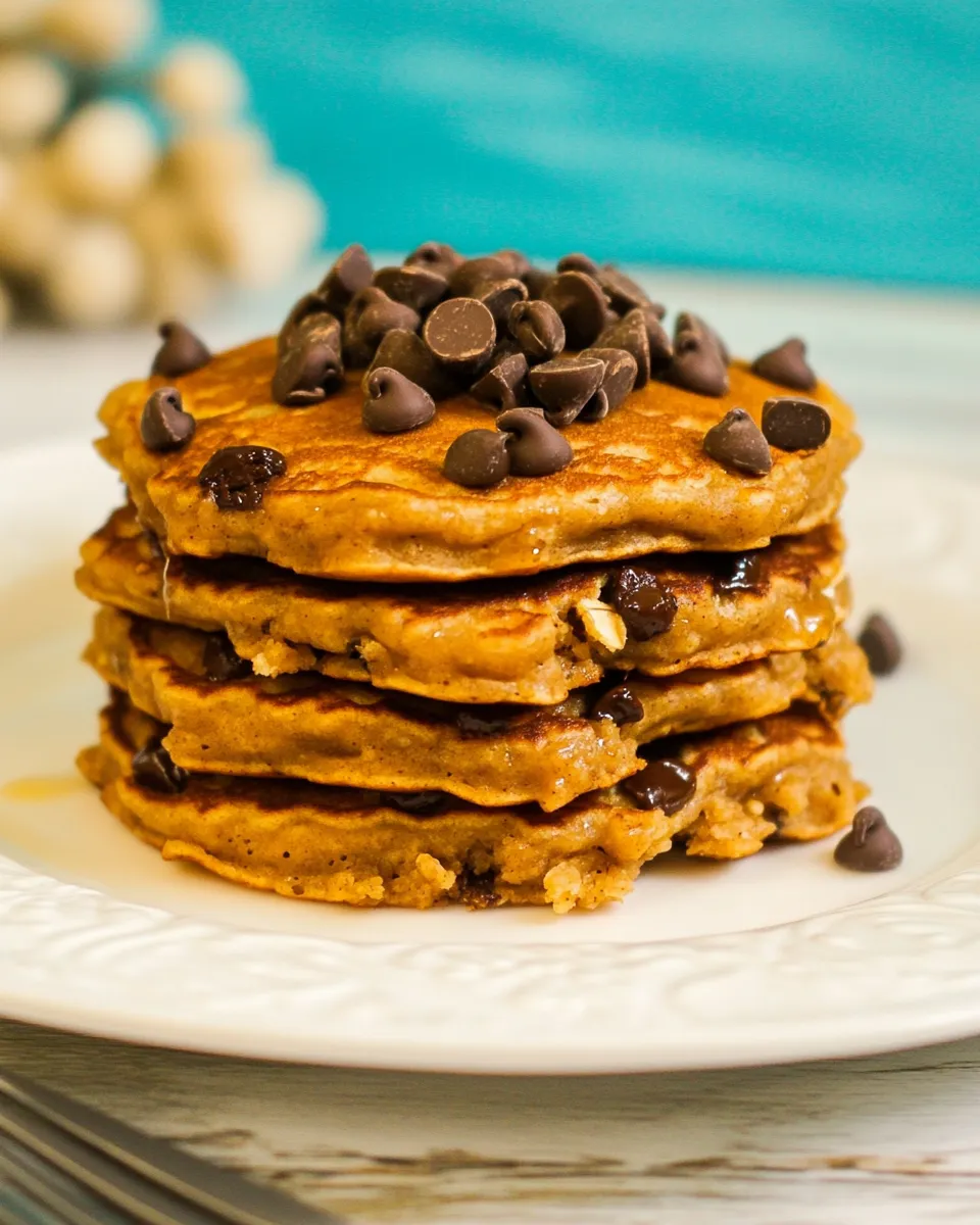 Easy Chocolate Chip Oatmeal Cookie Pancakes food shot