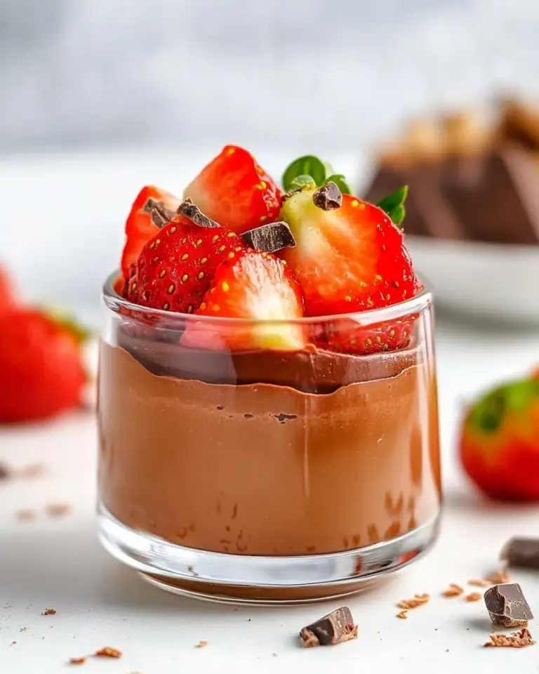 Homemade Chocolate Nutella Mousse with Strawberries photo