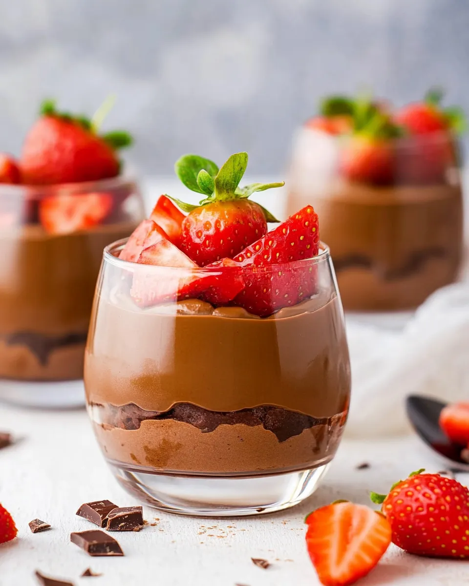 Delicious Chocolate Nutella Mousse with Strawberries shot