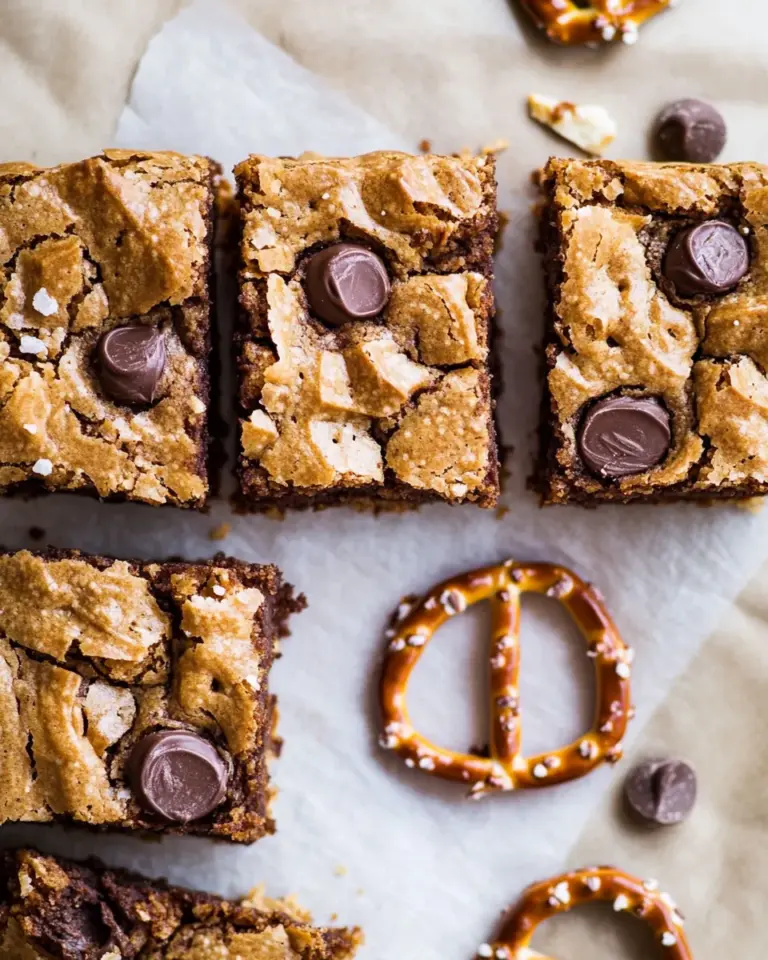 Homemade Chocolate Peanut Butter Pretzel Blondies. photo