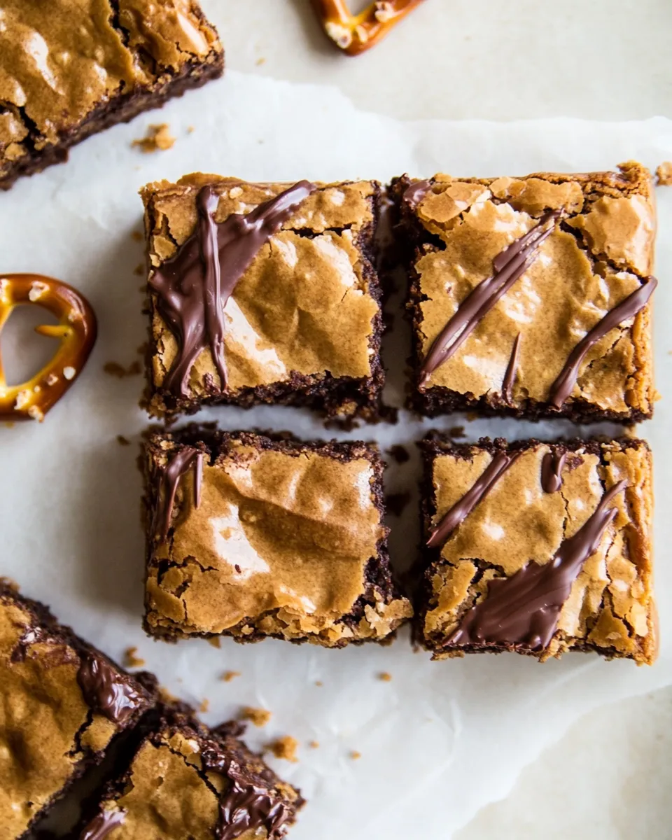 Classic Chocolate Peanut Butter Pretzel Blondies. recipe photo