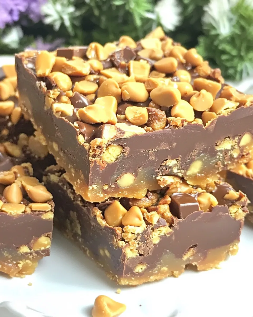 Easy Chocolate Peanut Butter Toffee Bars food shot