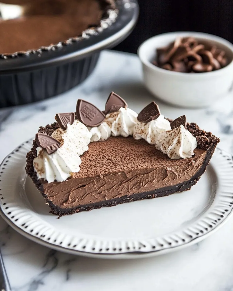 Delicious Chocolate and Peanut Butter Pie food shot