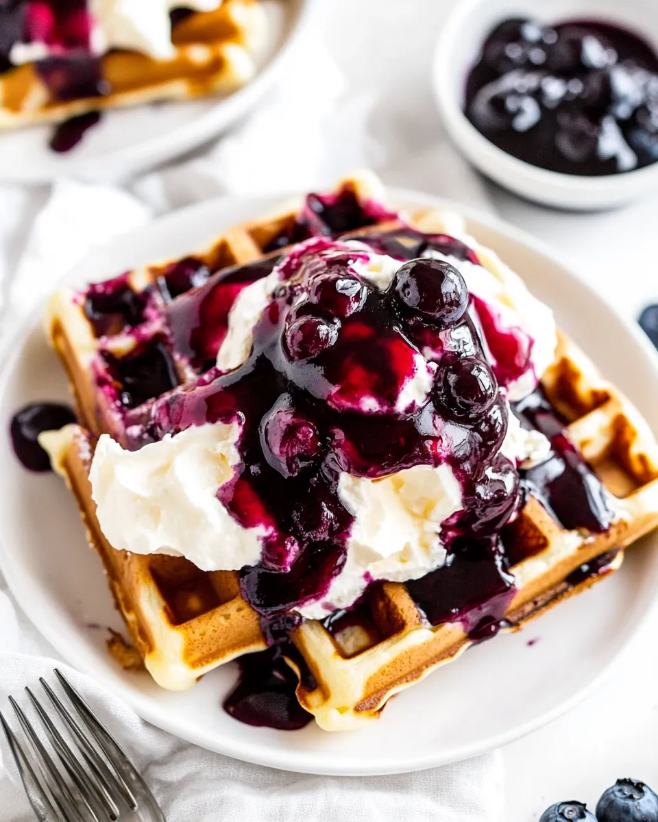 Delicious Classic Blueberry Lemon Cheesecake Waffles food shot