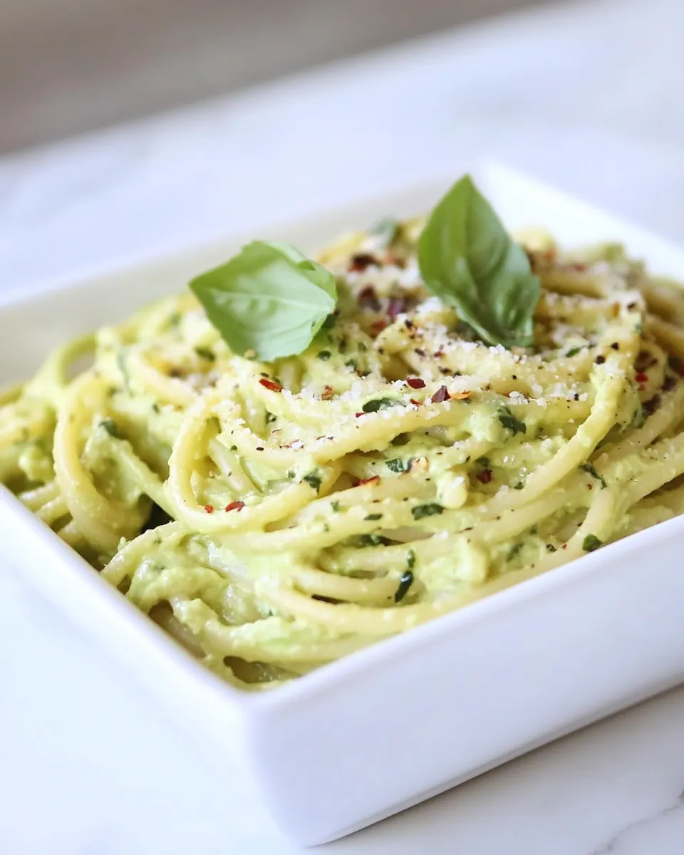 Delicious Creamy Avocado and Gouda Cheese Pasta plate image