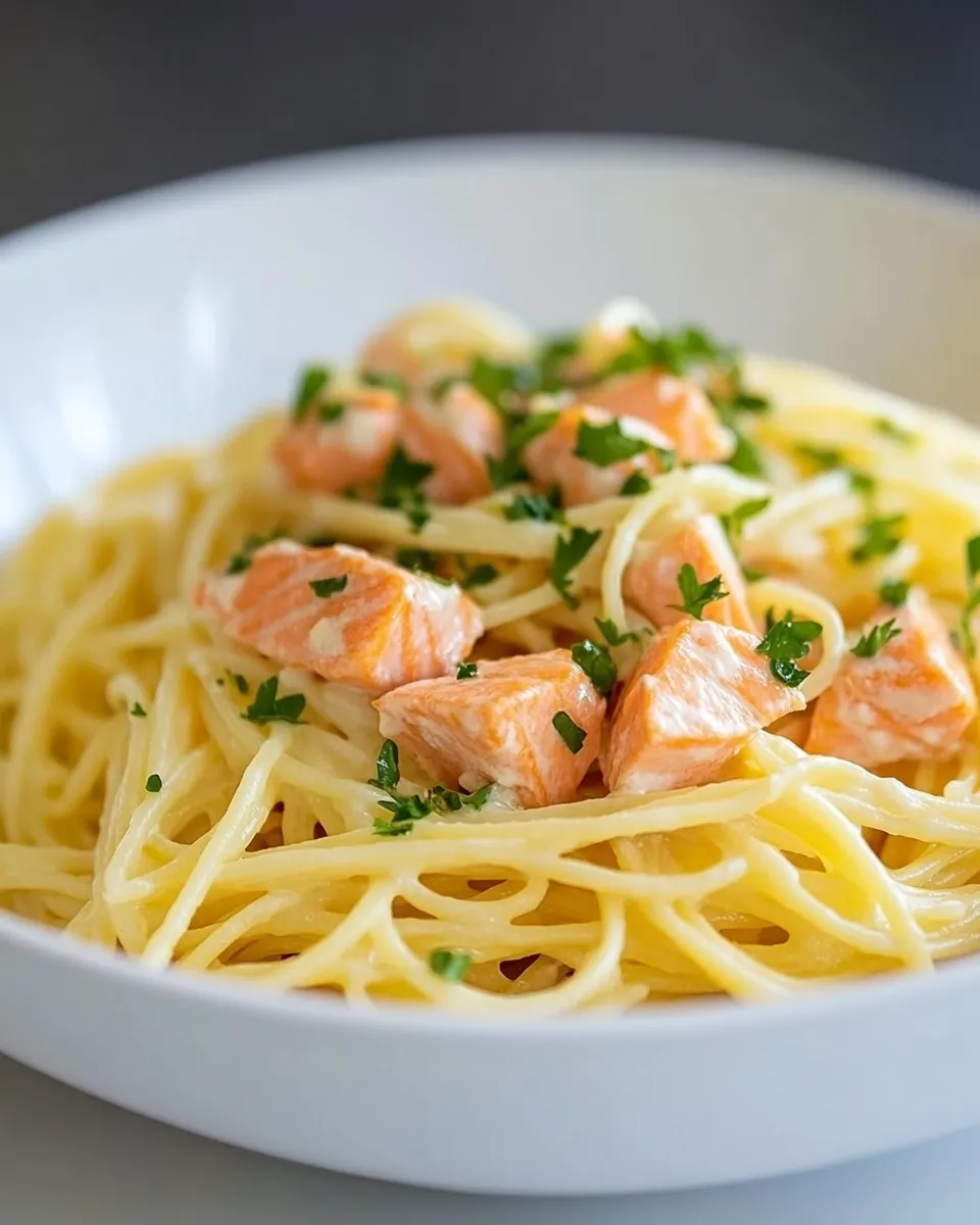 Classic Creamy Lemon Salmon Pasta dish photo