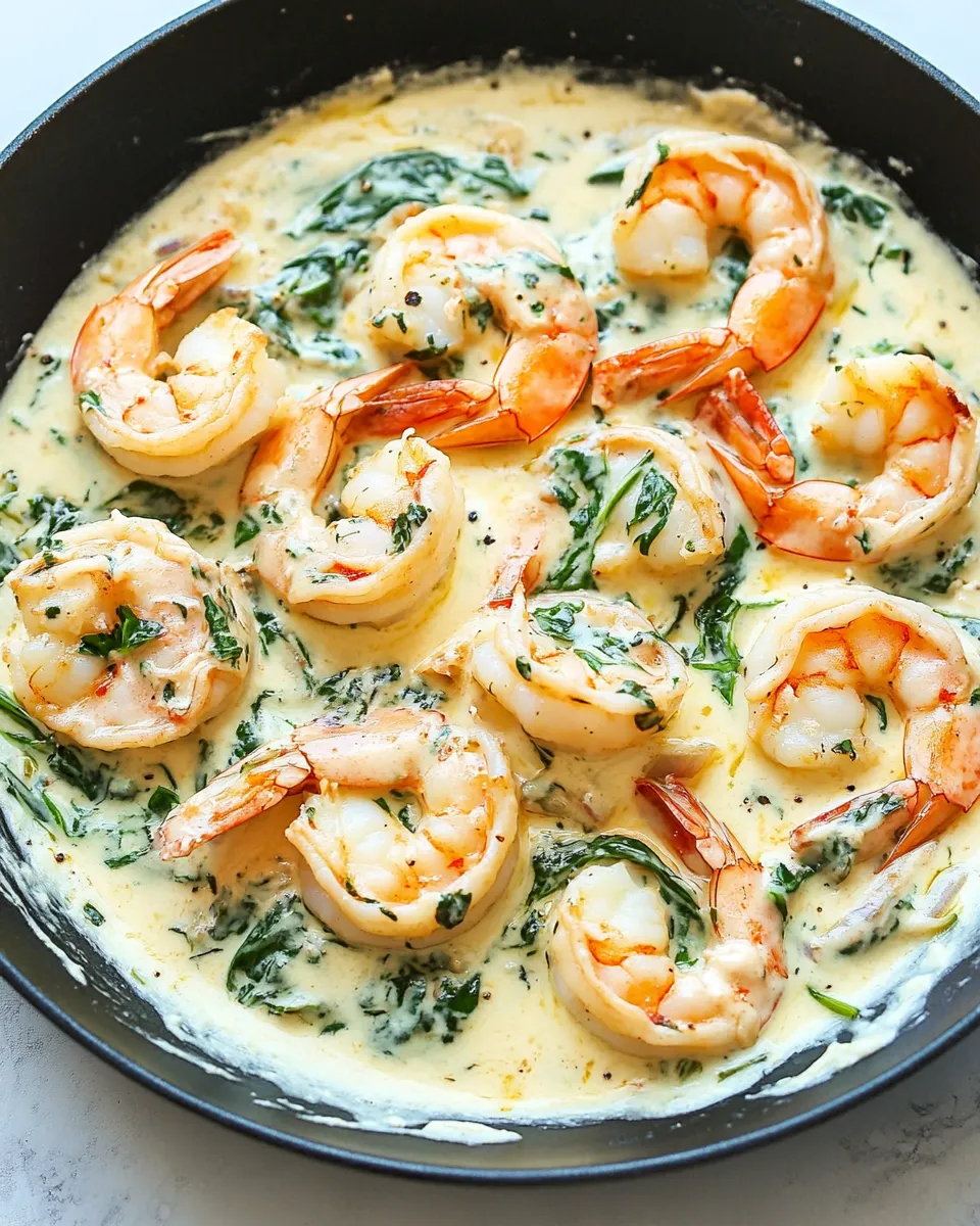 Easy Creamy Parmesan and Spinach Shrimp food shot
