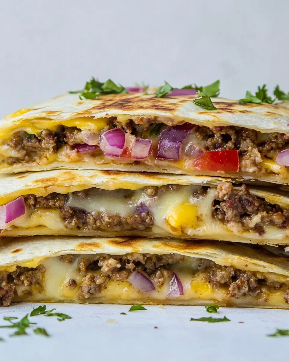 Delicious Crispy Baked Cheeseburger Quesadillas. plate image