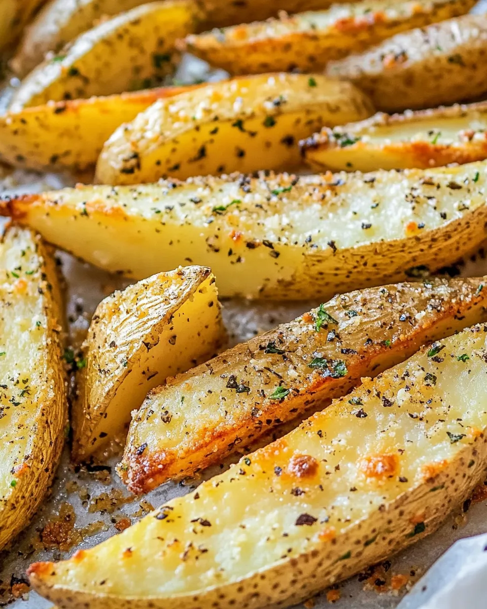 Easy Crispy Baked Garlic Parmesan Potato Wedges image