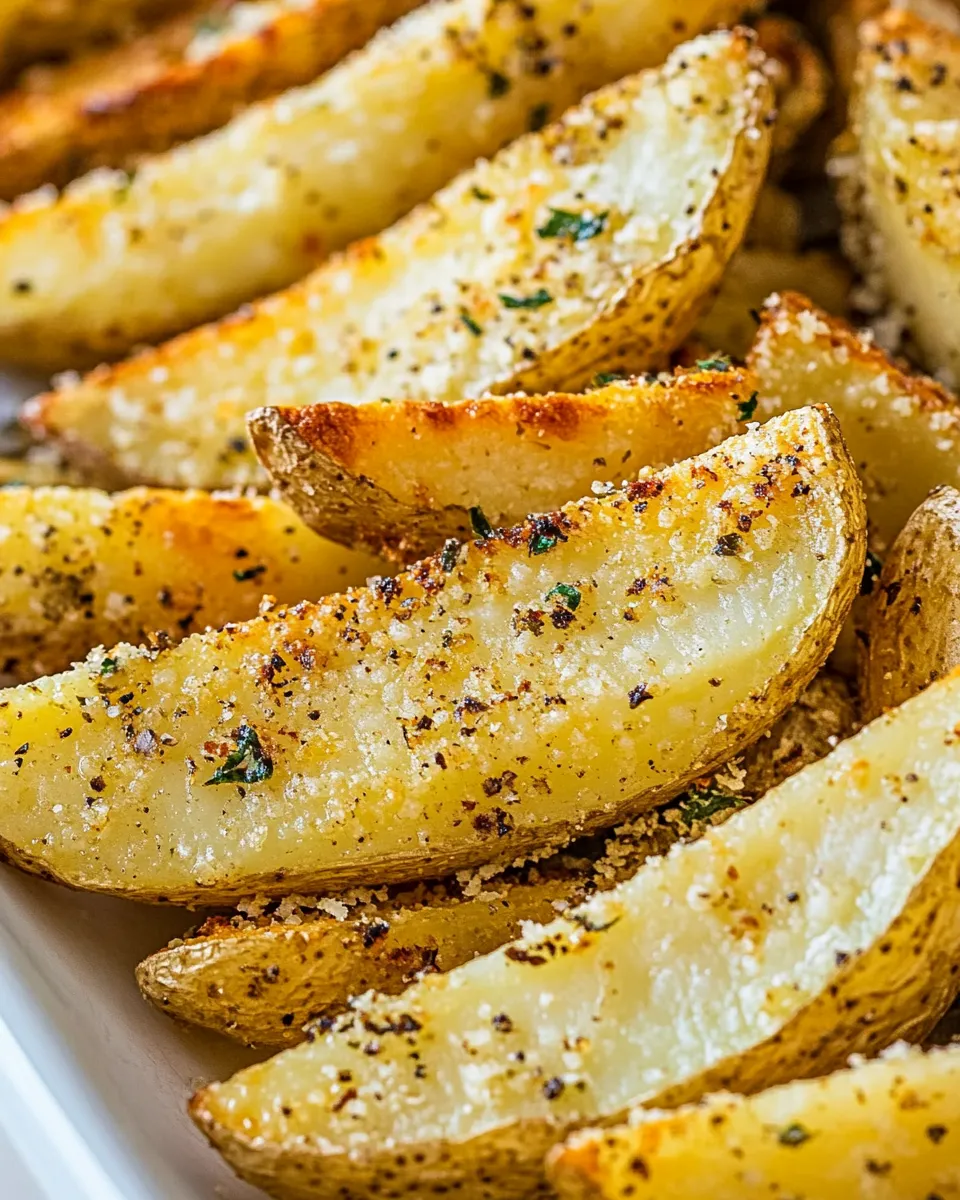 Delicious Crispy Baked Garlic Parmesan Potato Wedges food shot