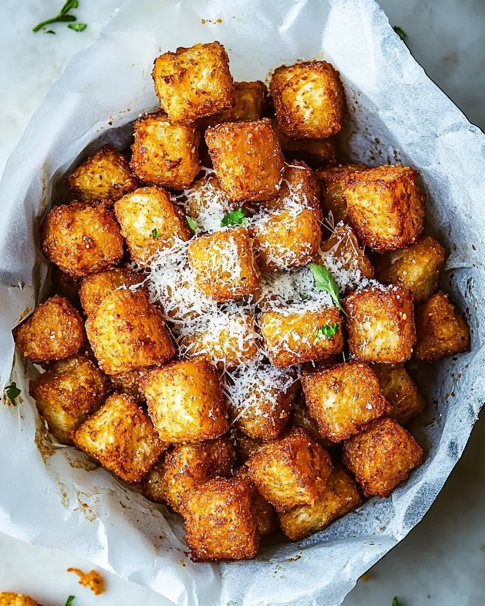 Easy Crispy Baked Parmesan Tater Tots. food shot