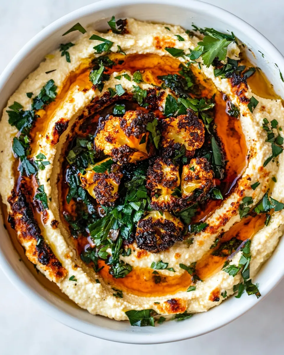 Homemade Crispy Roasted Cauliflower Hummus. recipe photo