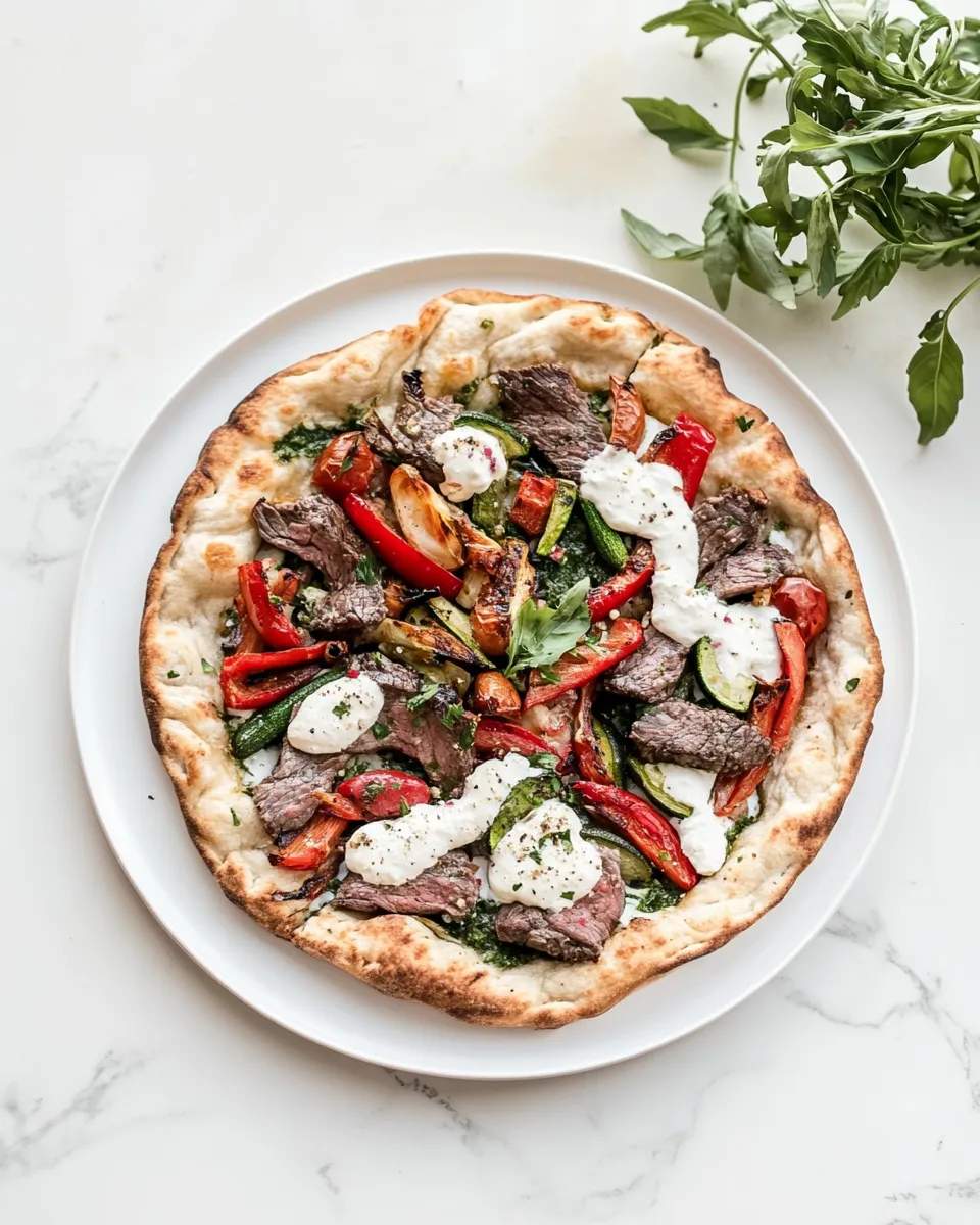 Classic Crispy flatbread with roasted vegetables & steak image