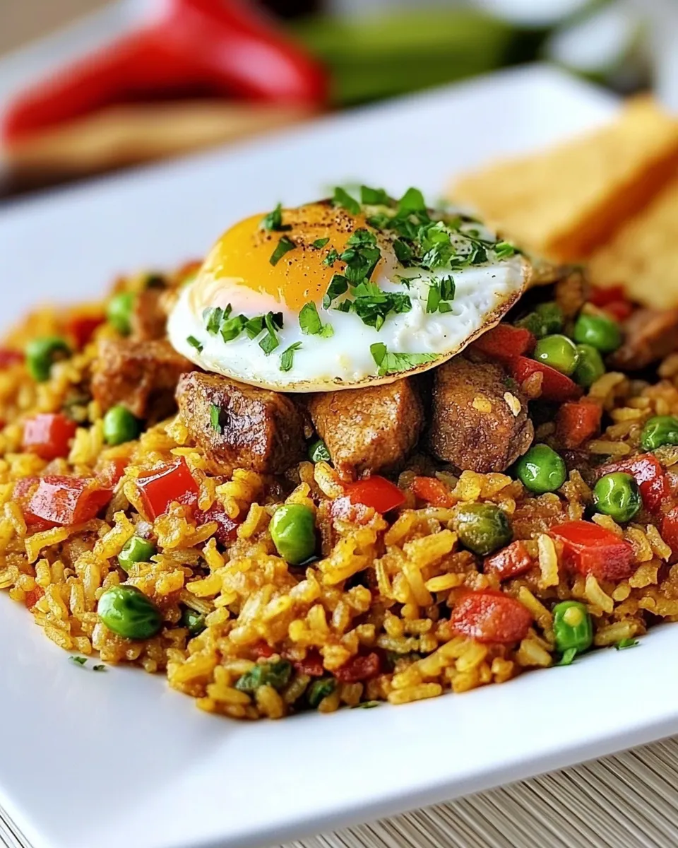 Delicious Cuban Rice and Eggs Dinner plate image