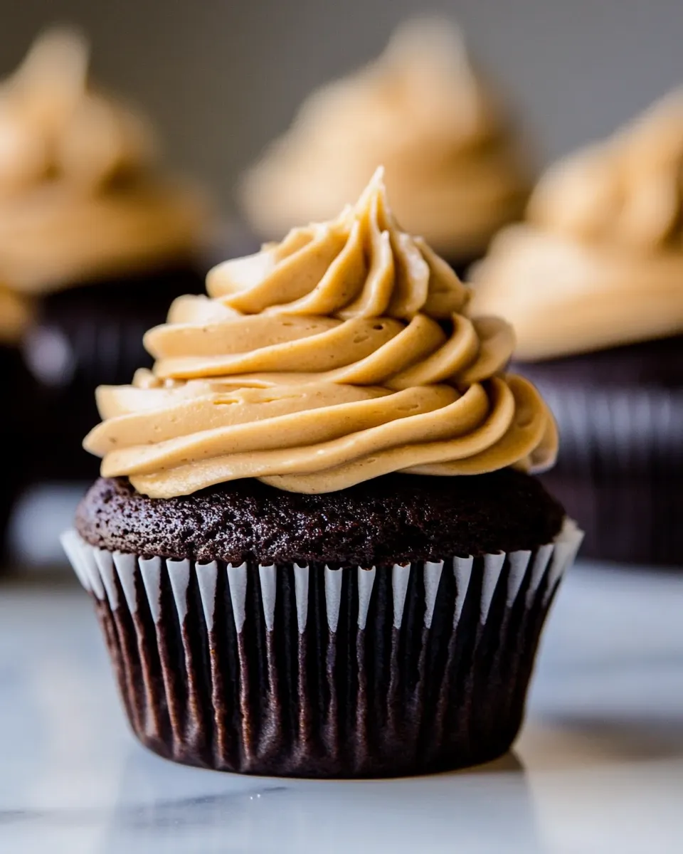 Easy Dark Chocolate Cupcakes with Peanut Butter Frosting dish photo