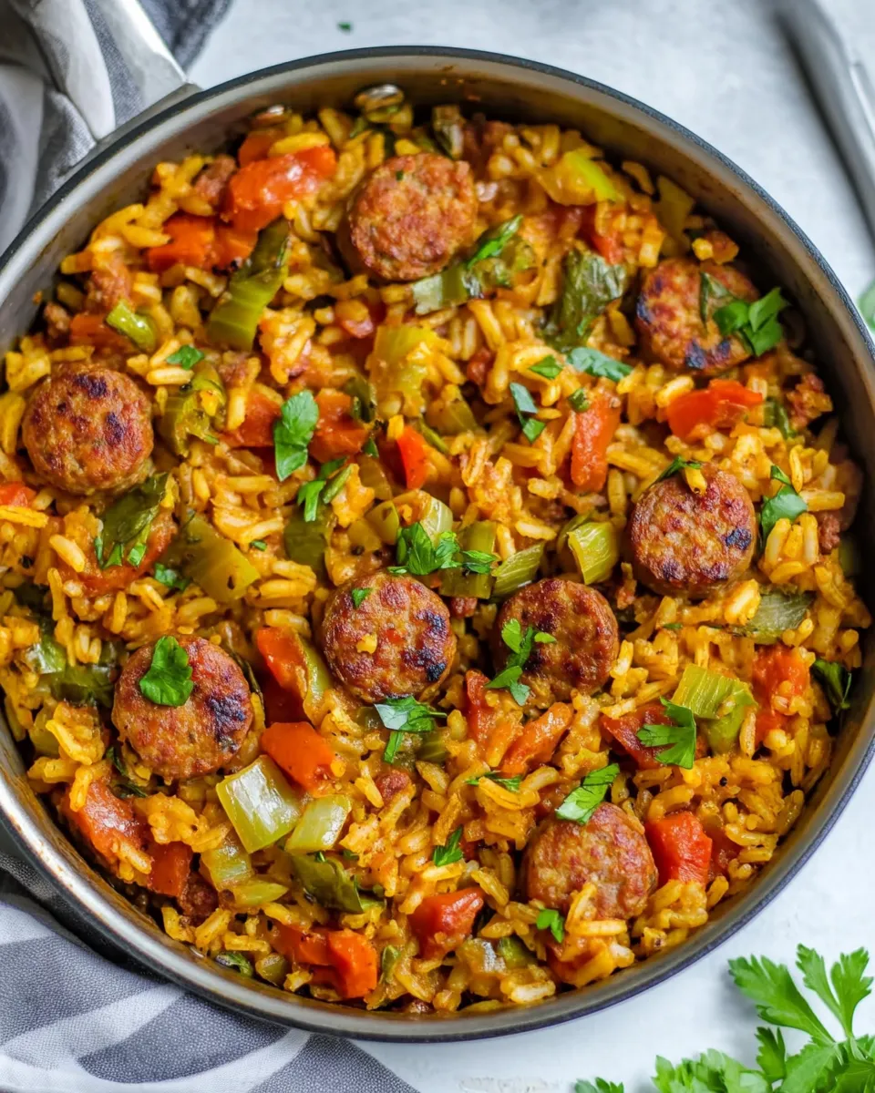 Quick Easy One Pot Sausage and Rice Skillet dish photo