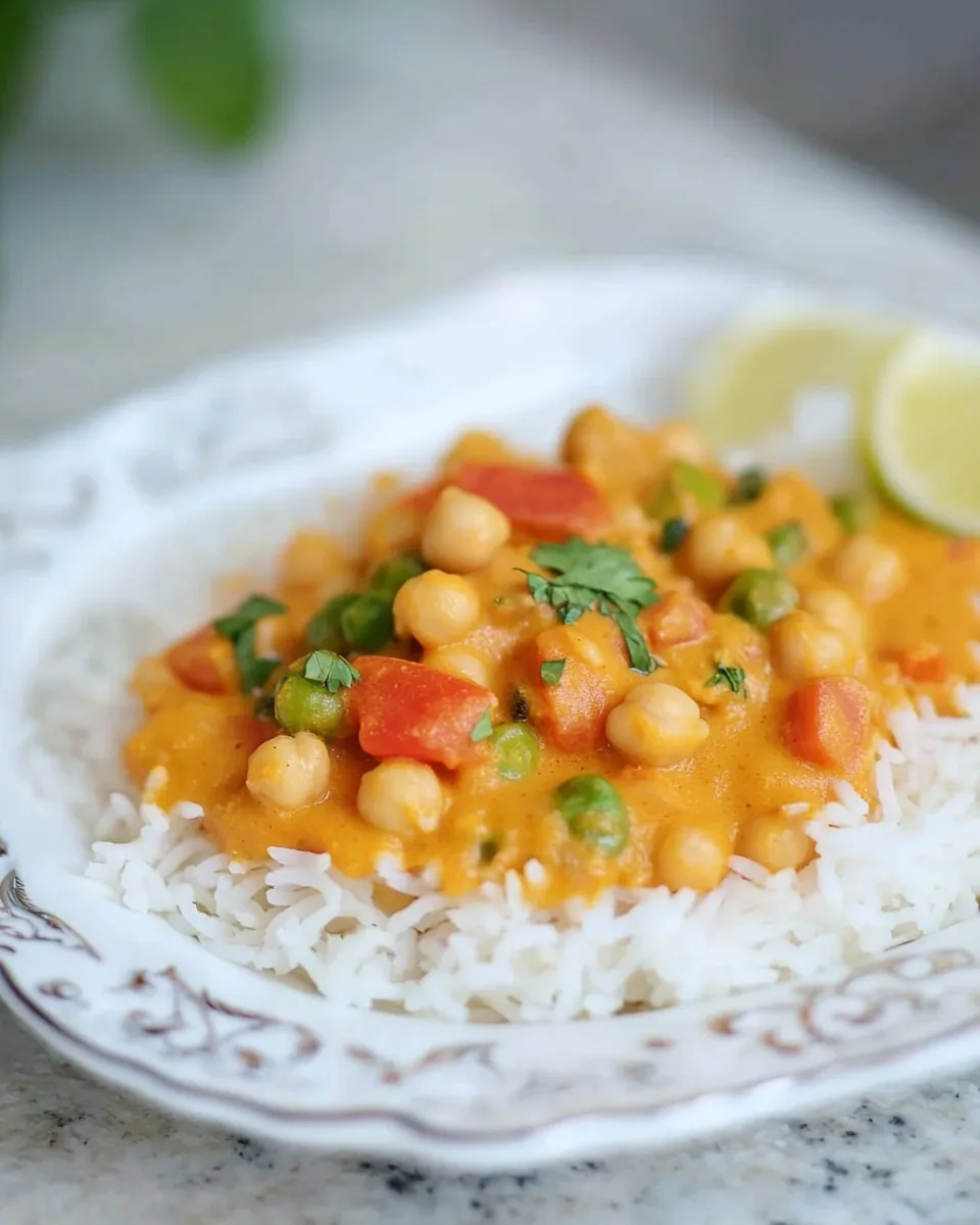 Homemade Easy Thai-Style Chickpea Curry with Coconut Rice. dish photo