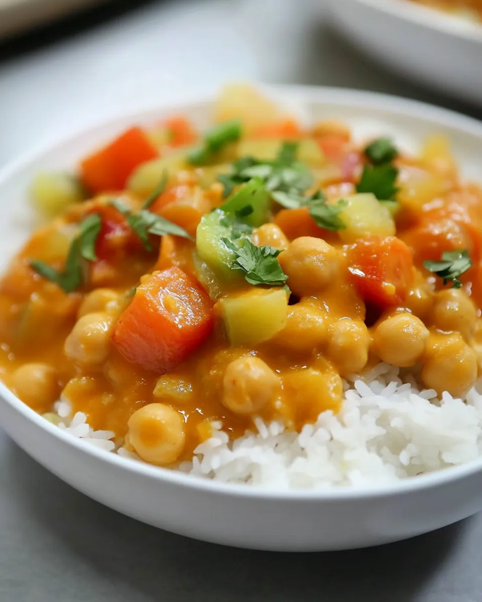 Classic Easy Thai-Style Chickpea Curry with Coconut Rice. recipe image