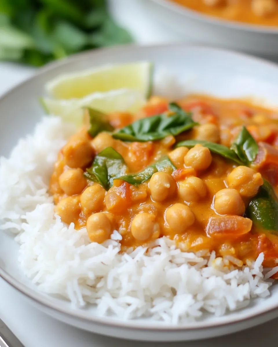 Quick Easy Thai-Style Chickpea Curry with Coconut Rice. plate image