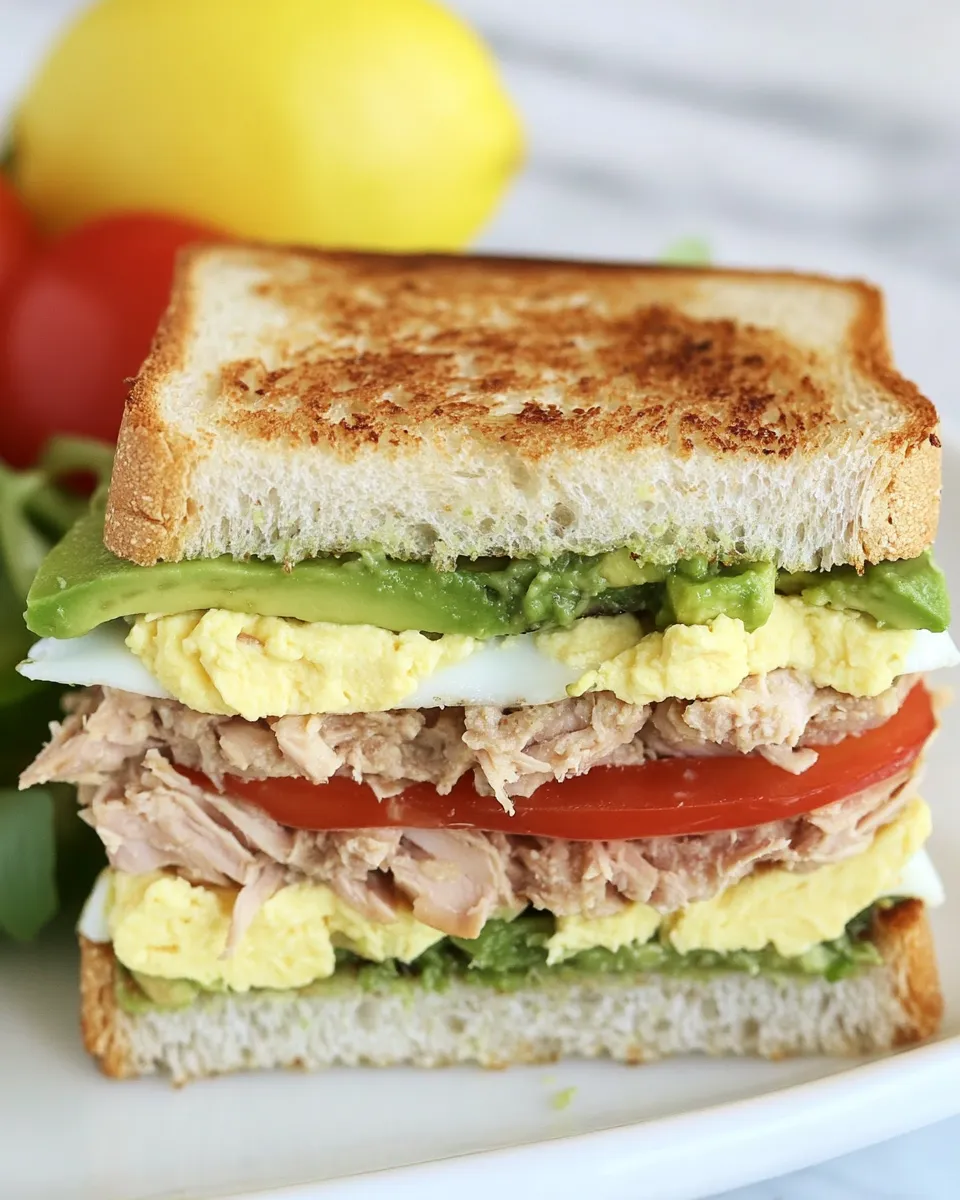 Delicious Egg Avocado Tuna Sandwich food shot