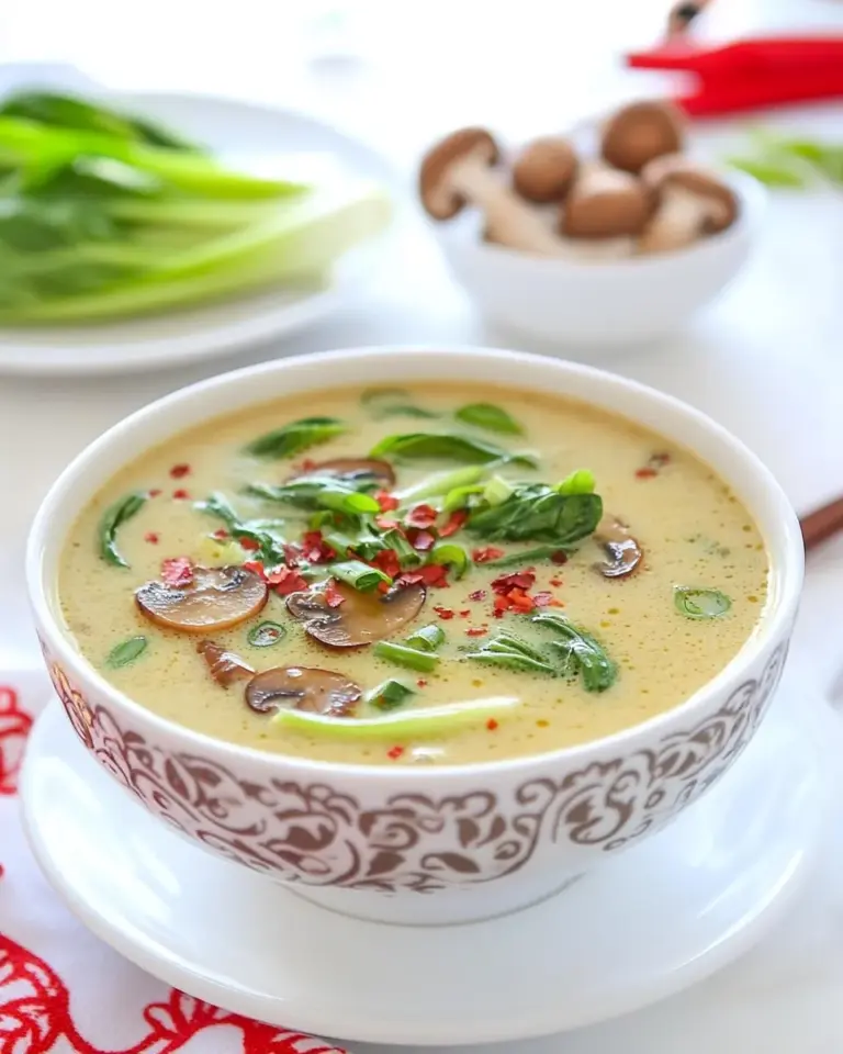 Homemade Egg Drop Soup with Bok Choy and Mushrooms photo