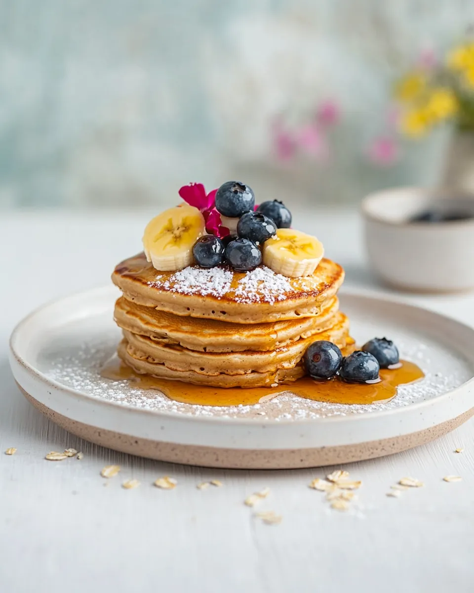 Homemade Fluffy blueberry & banana pancakes with oats recipe photo