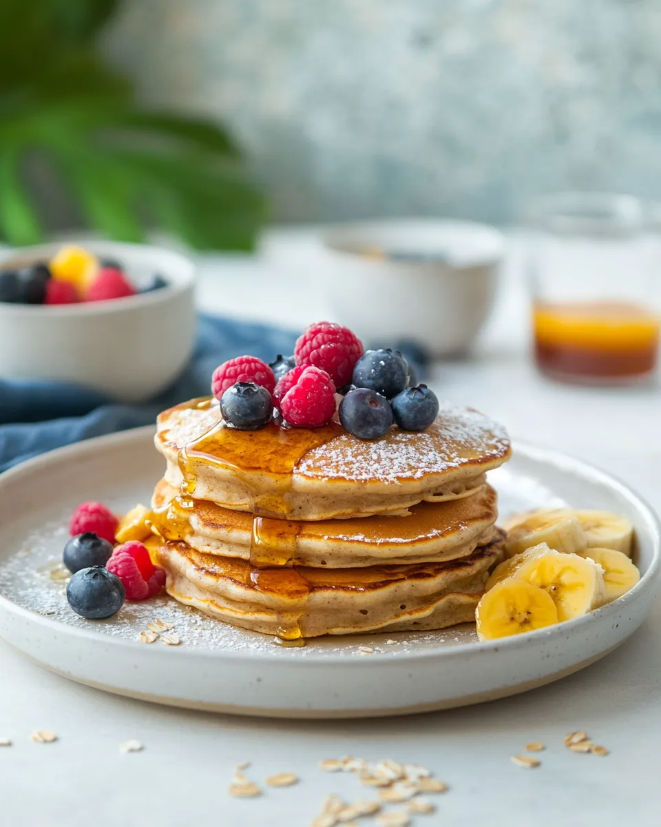 Classic Fluffy blueberry & banana pancakes with oats dish photo