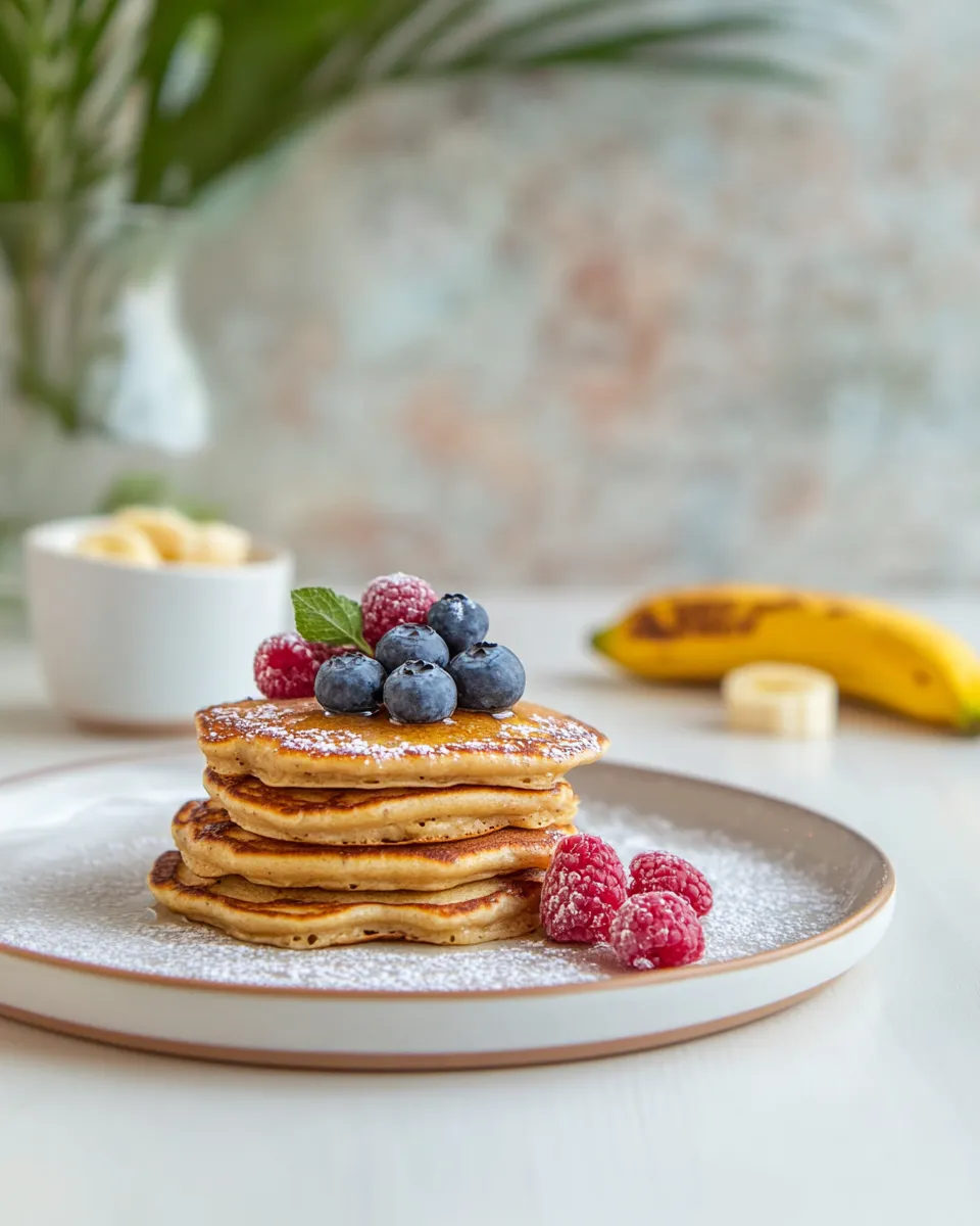 Easy Fluffy blueberry & banana pancakes with oats food shot