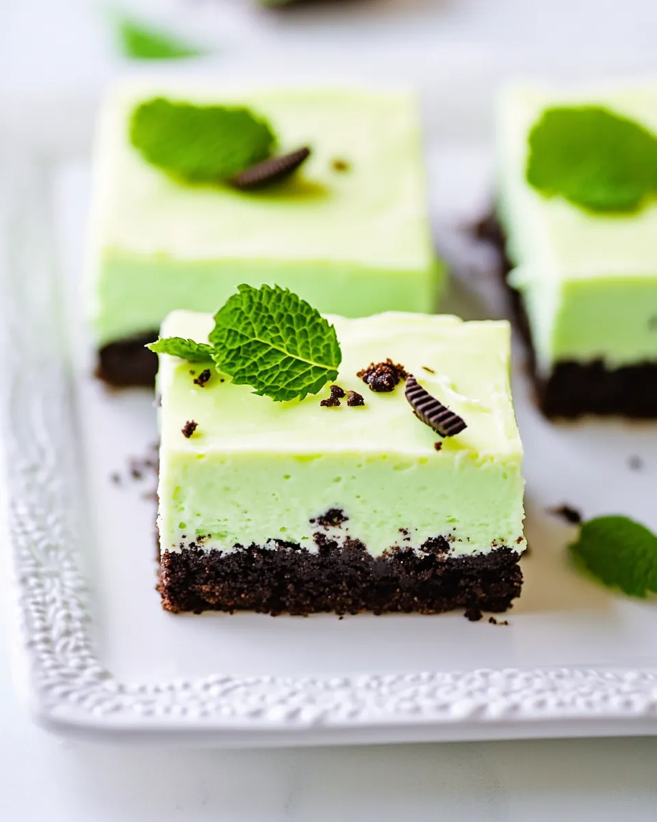 Delicious Foolproof Oreo Mint Cheesecake Bars Recipe food shot