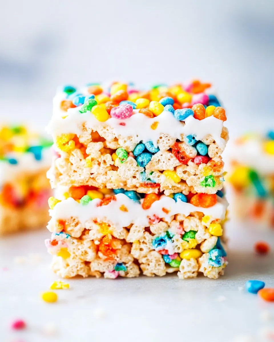 Delicious Fruity Pebbles Rice Krispies Treats plate image