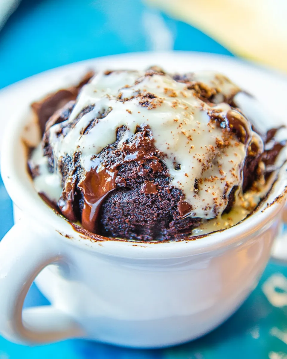 Classic Fudgy Chocolate Brownie Microwave Mugcake with Vanilla Glaze image