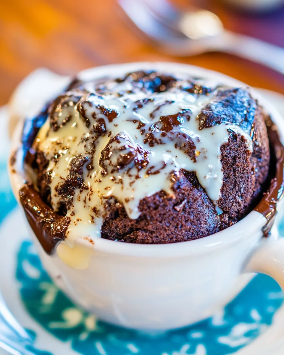 Delicious Fudgy Chocolate Brownie Microwave Mugcake with Vanilla Glaze dish photo