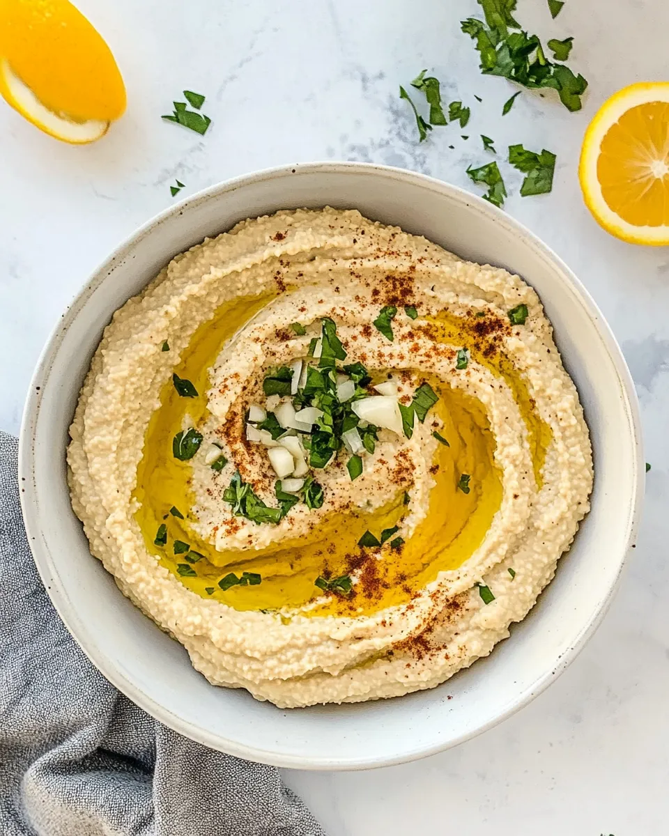 Delicious Garlic Hummus food shot