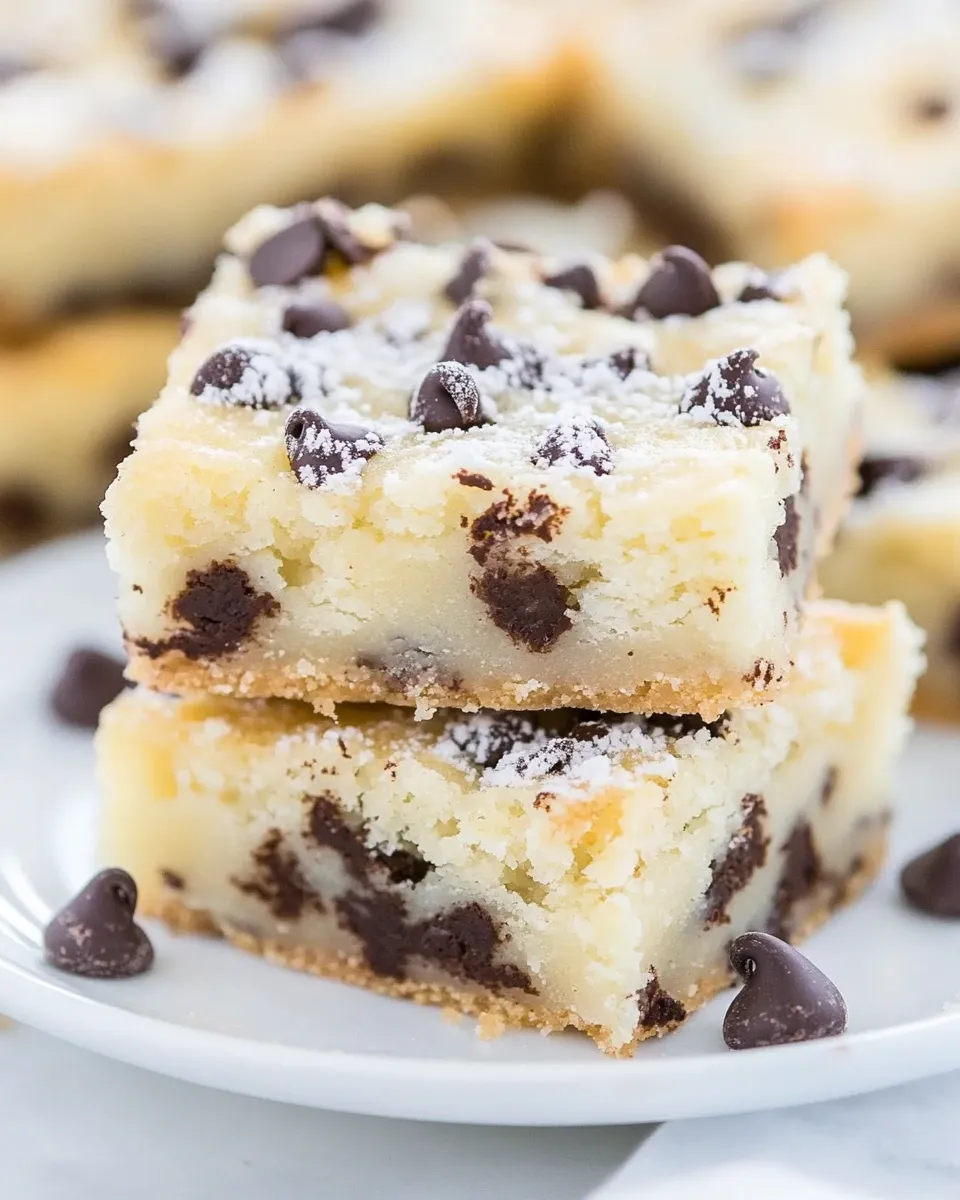 Delicious Gooey Butter Chocolate Chip Shortbread Bars plate image