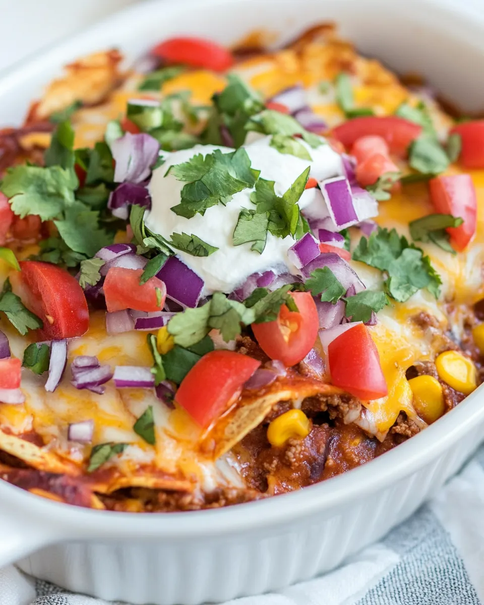 Easy Ground Beef Enchilada Casserole with Corn Tortillas dish photo