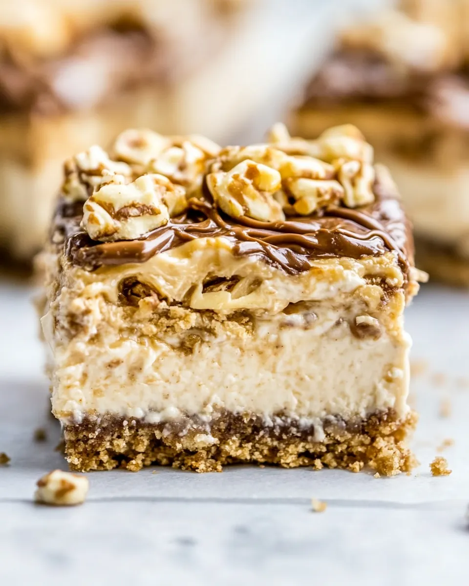 Easy Healthier Peanut Butter Cheesecake Bars food shot