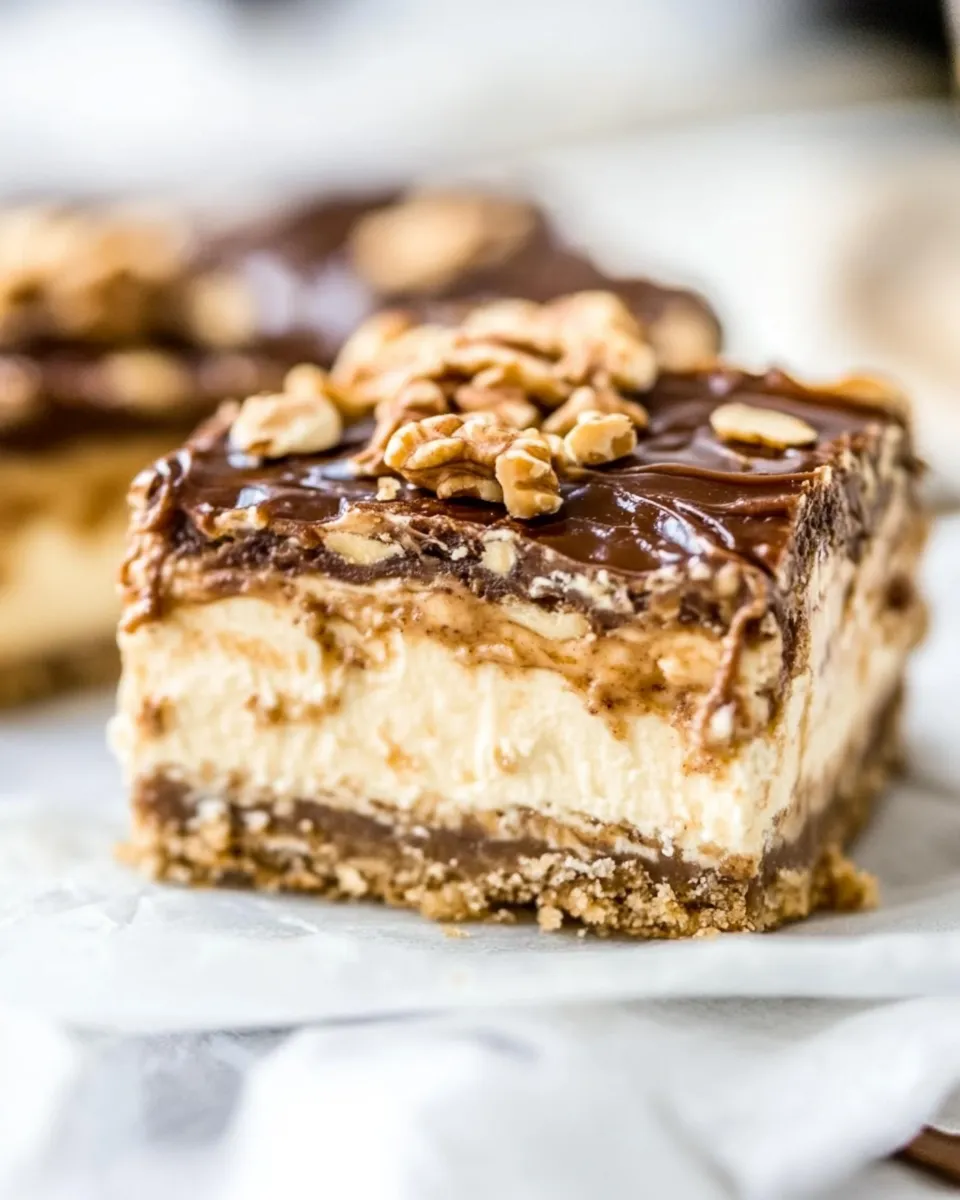 Delicious Healthier Peanut Butter Cheesecake Bars plate image