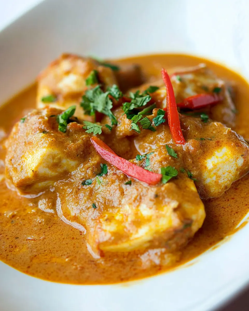 Classic Indian Fish Coconut Curry dish photo