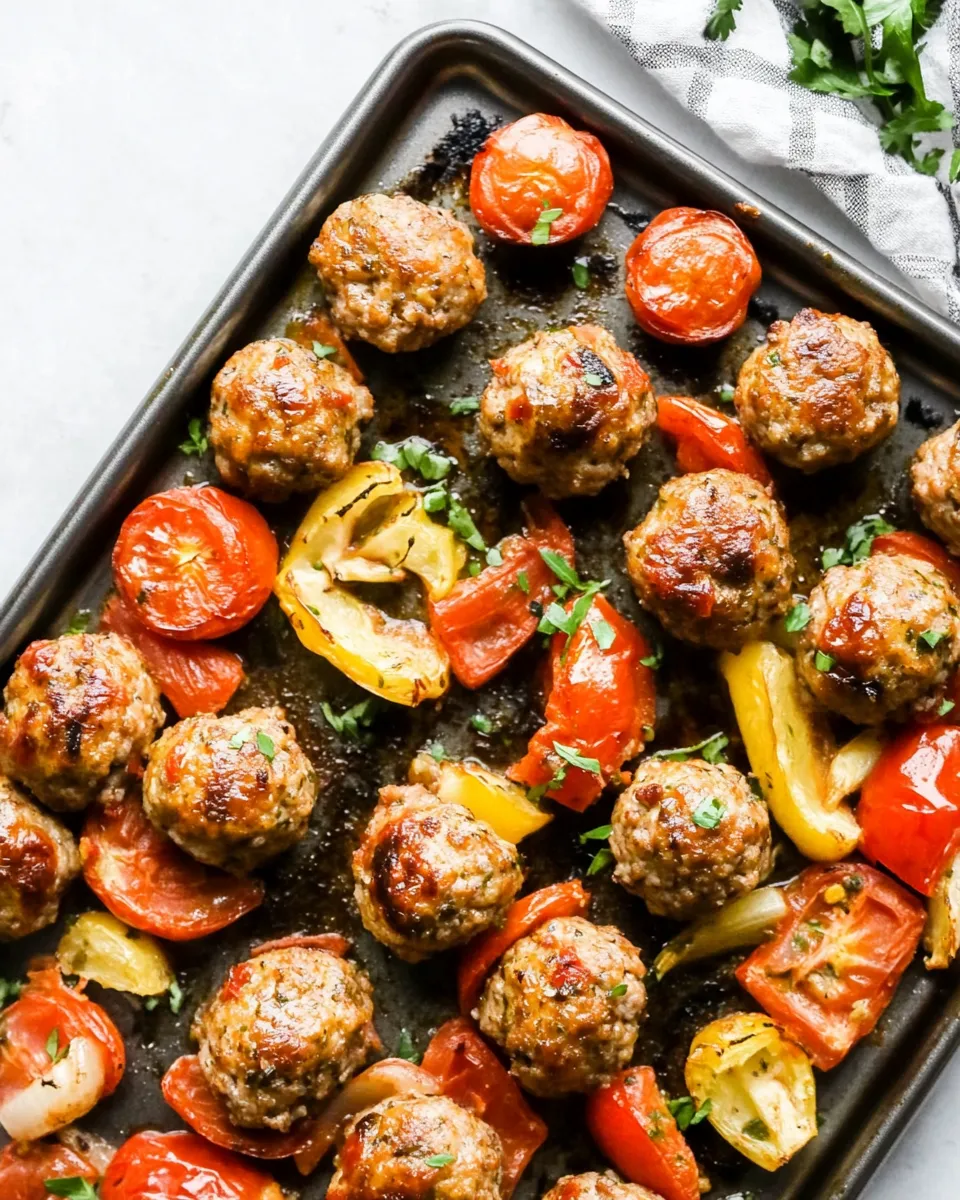 Healthy Italian Ground Turkey Meatball Sheet Pan Dinner food shot
