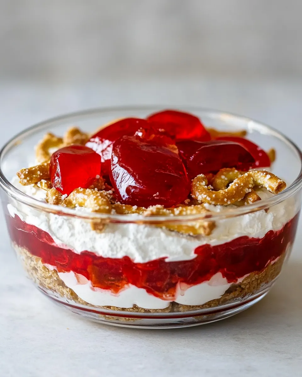 Homemade Keto Jello Pretzel Salad recipe photo