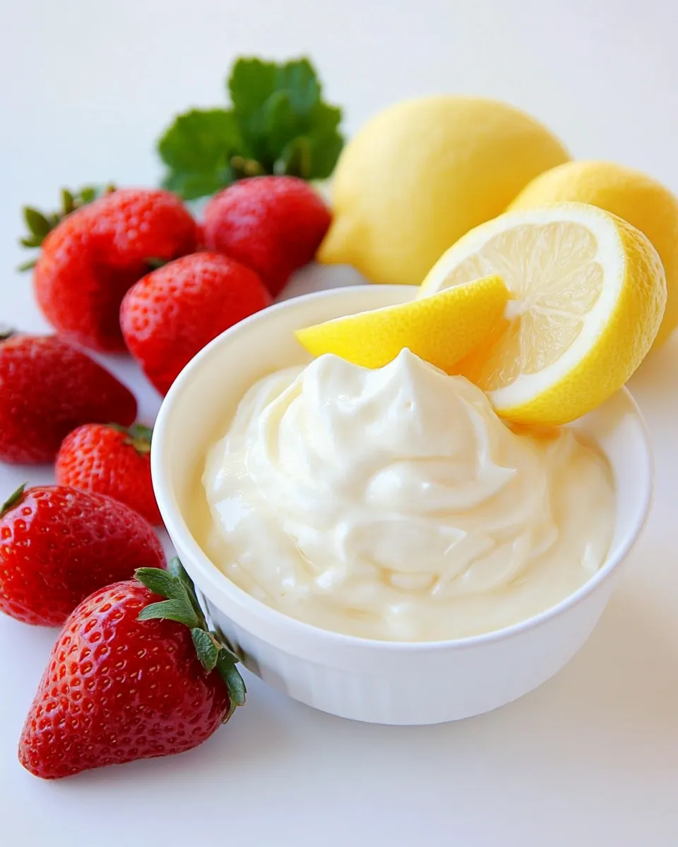 Delicious Lemon Cream Fruit Dip food shot