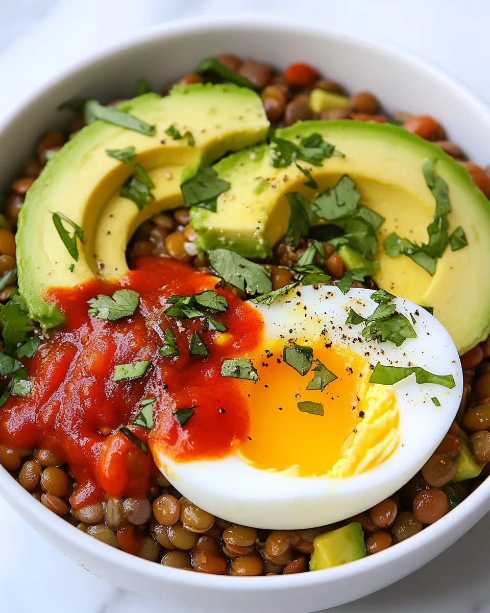 Classic Lentil Bowls with Avocado, Eggs and Cholula dish photo