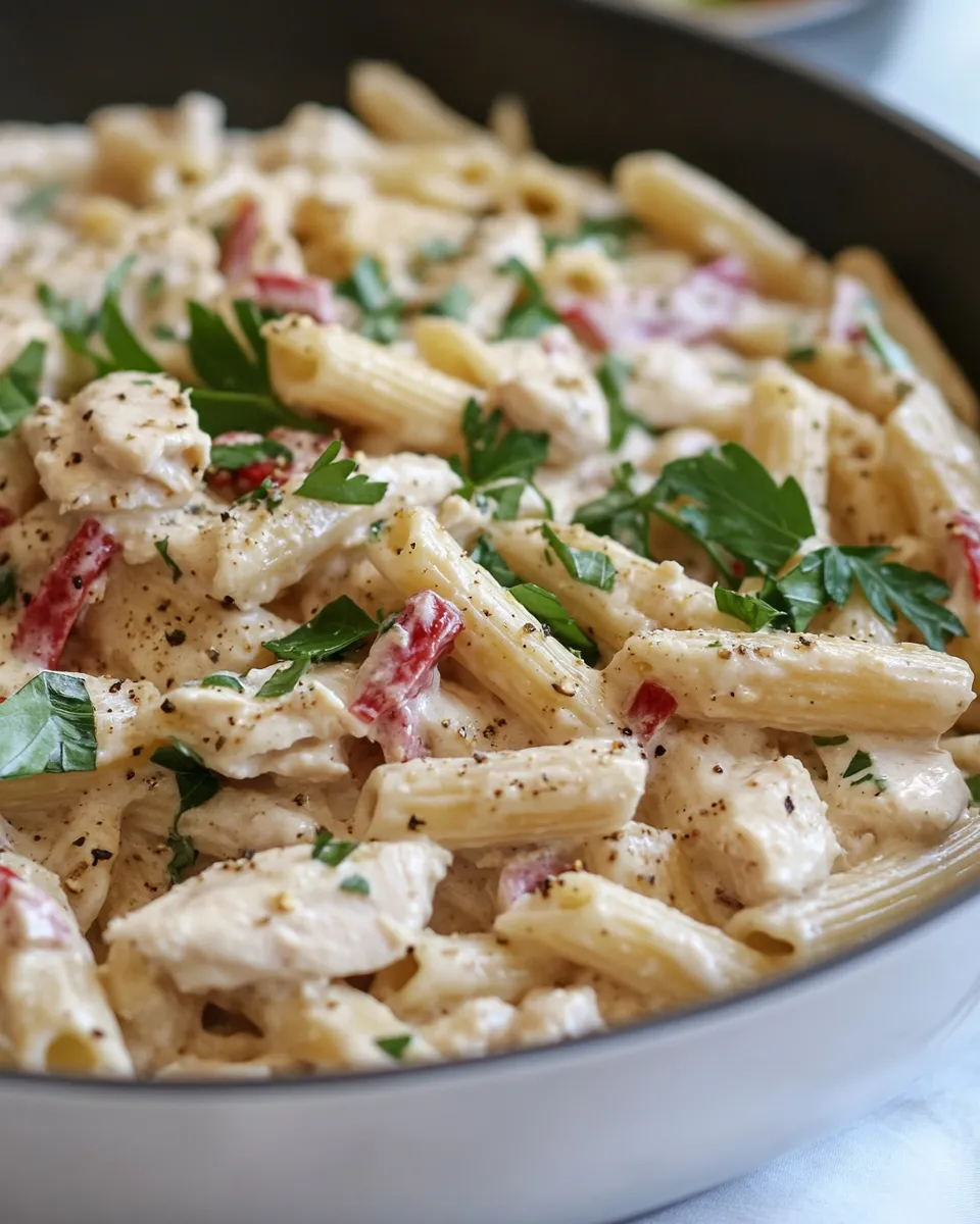 Homemade Macro Friendly Chicken Alfredo Red Pepper Pasta photo