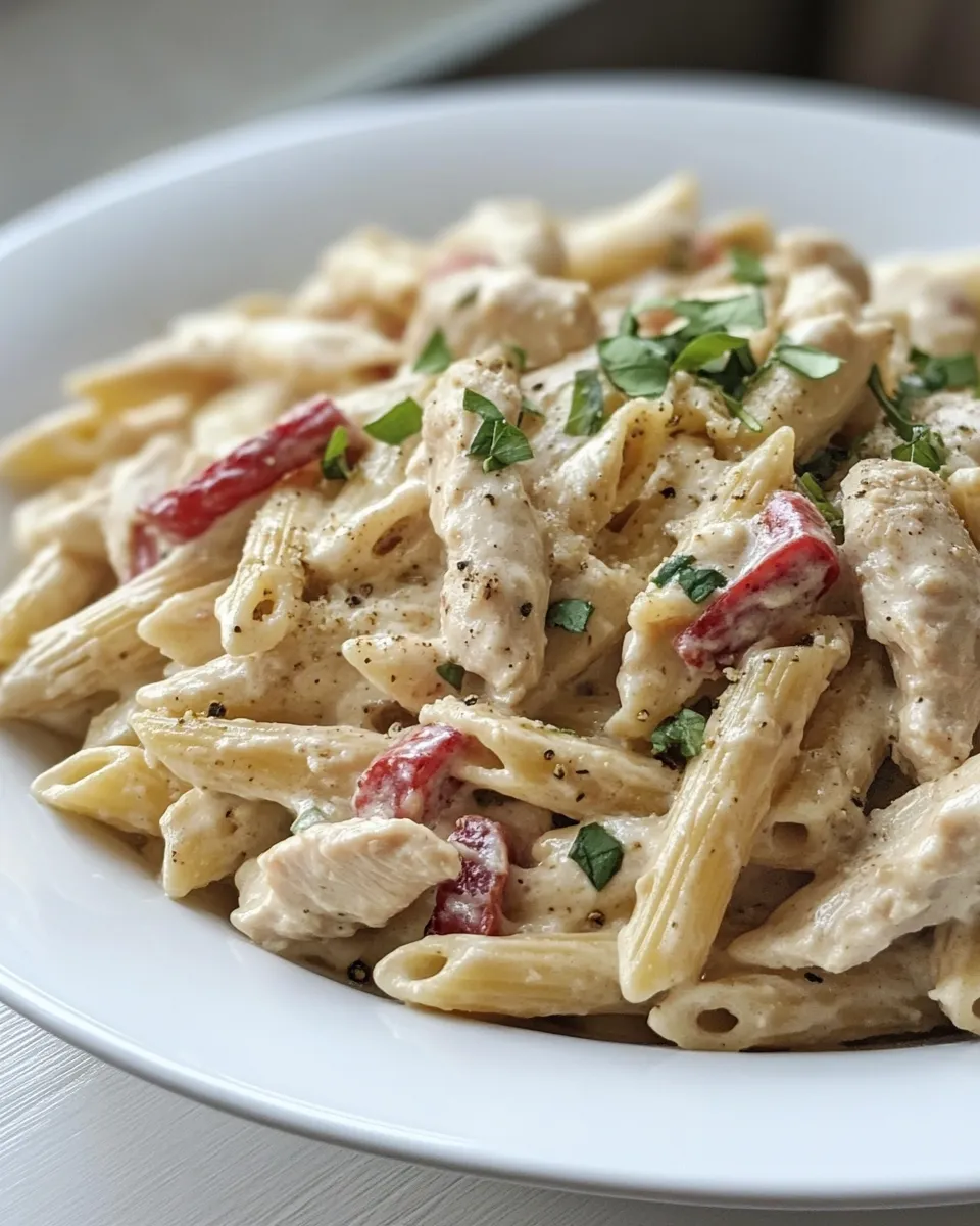 Classic Macro Friendly Chicken Alfredo Red Pepper Pasta image