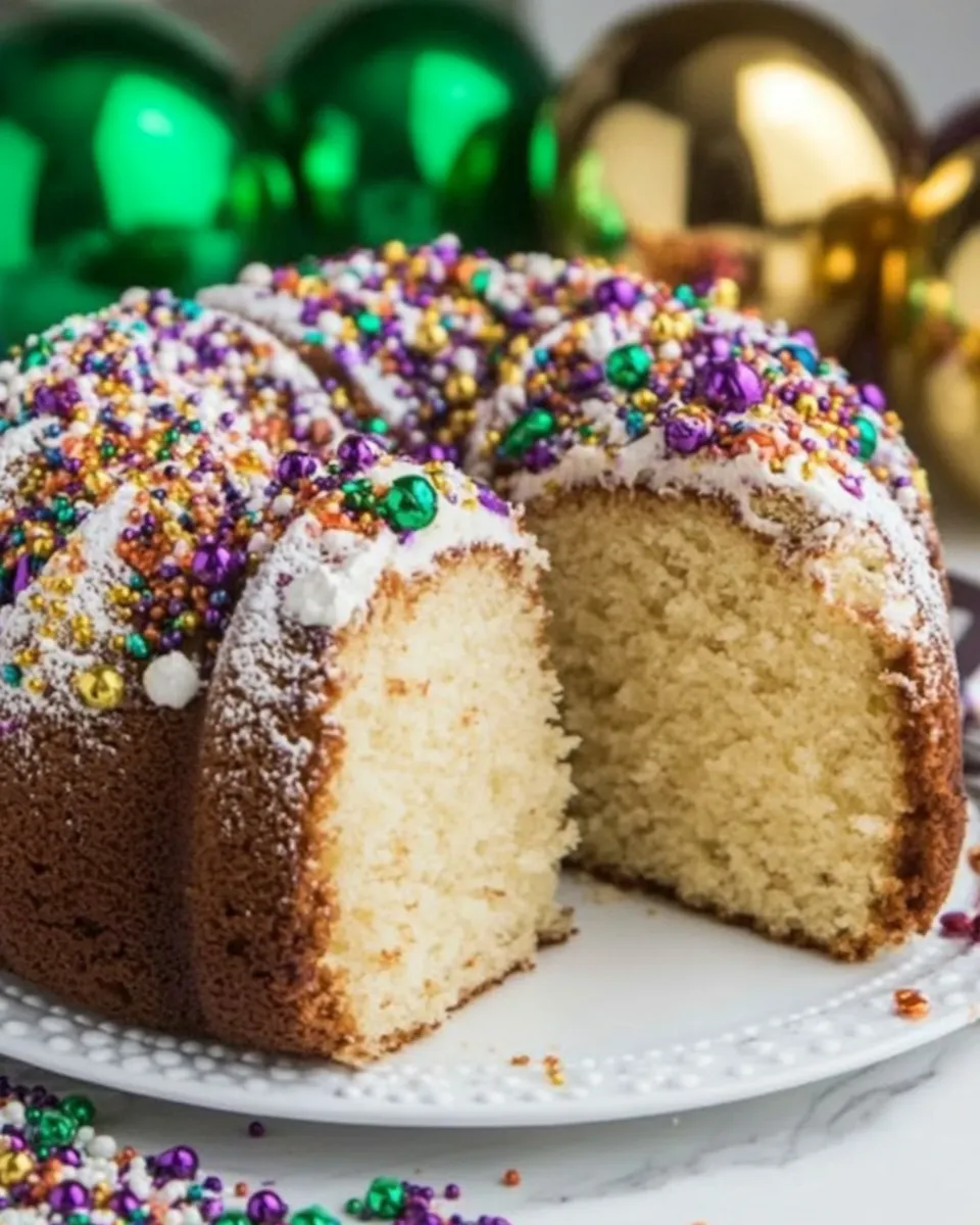 Delicious Mardi Gras Pound Cake food shot