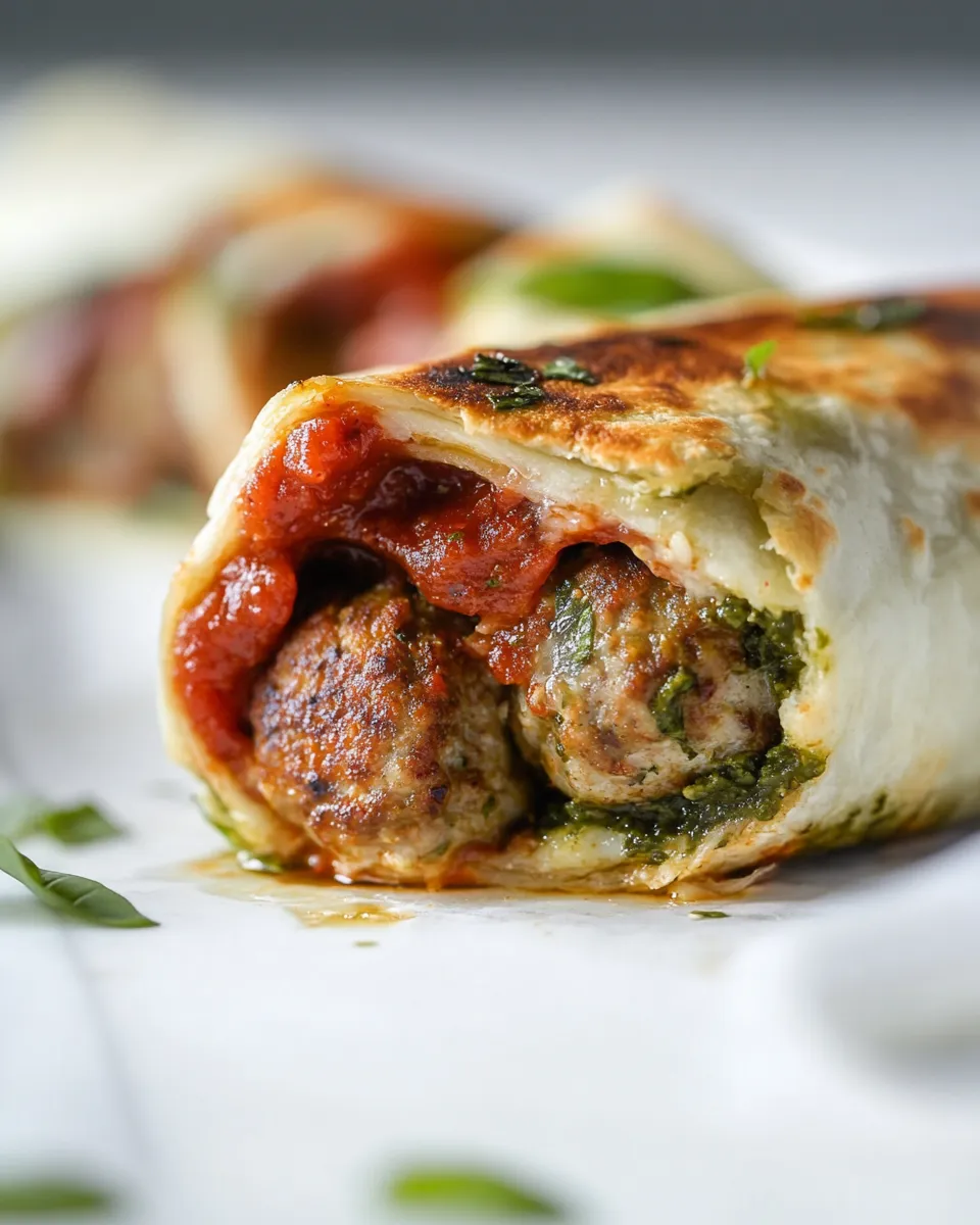 Delicious Melty Meatball Wraps. plate image
