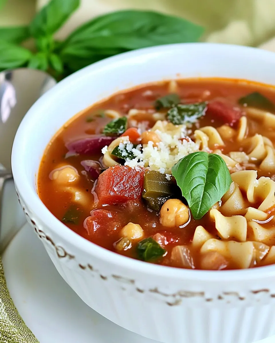 Easy Minestrone Soup with Chickpea Pasta food shot