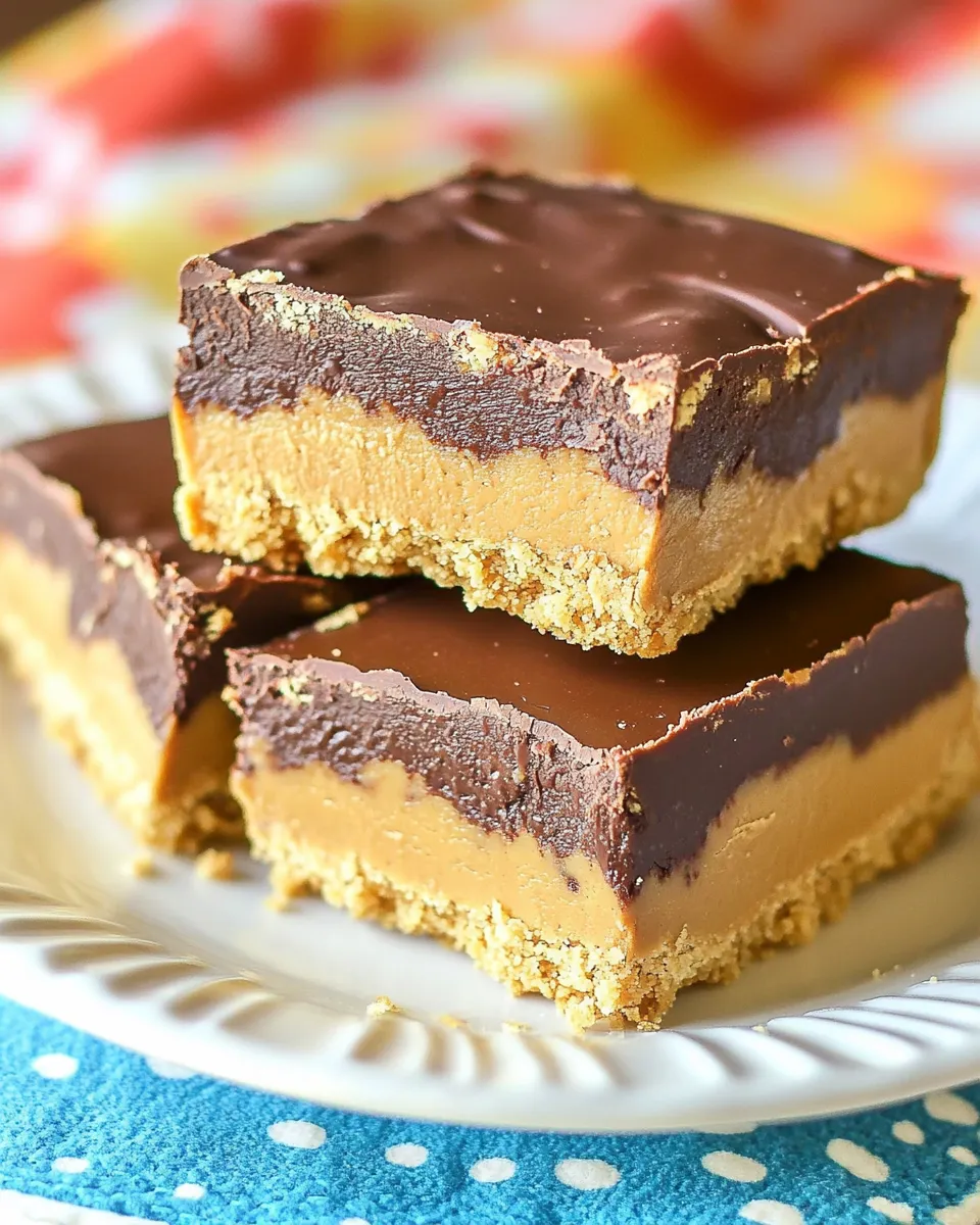 Delicious No-Bake Chocolate Peanut Butter Bars food shot