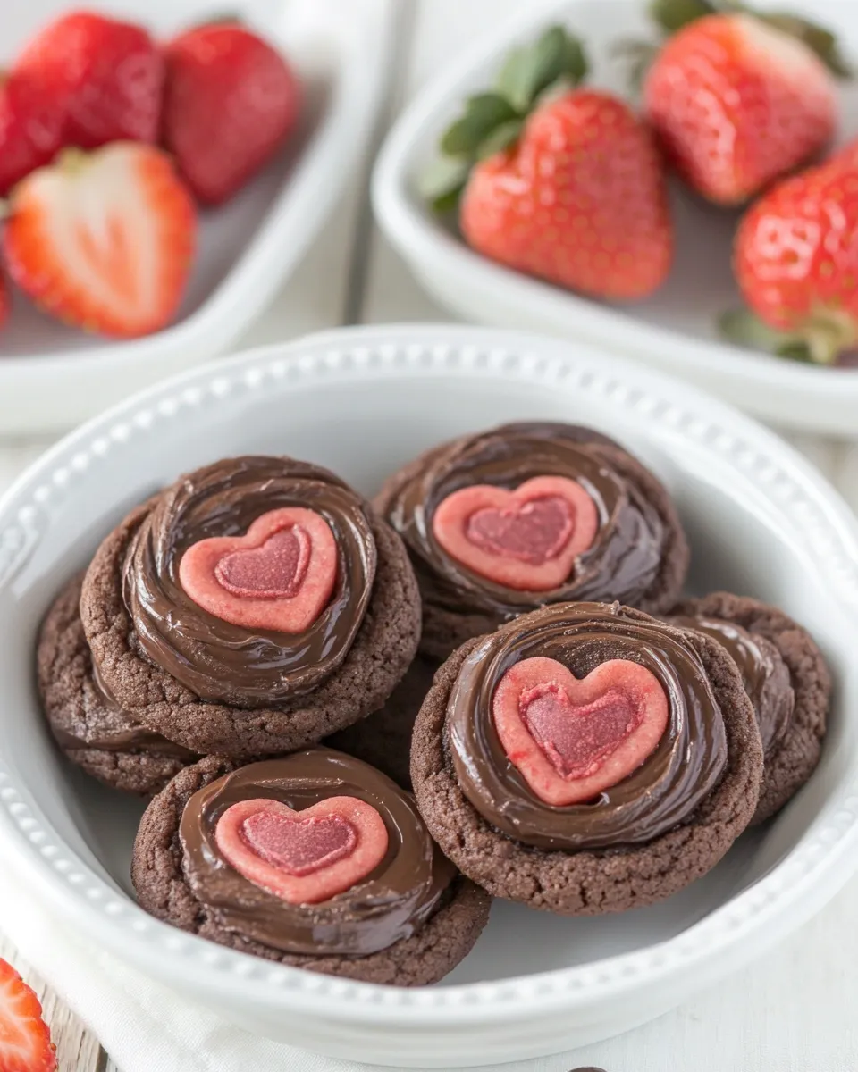 Classic Nutella Chocolate Pudding Cookies with Strawberry Hearts image