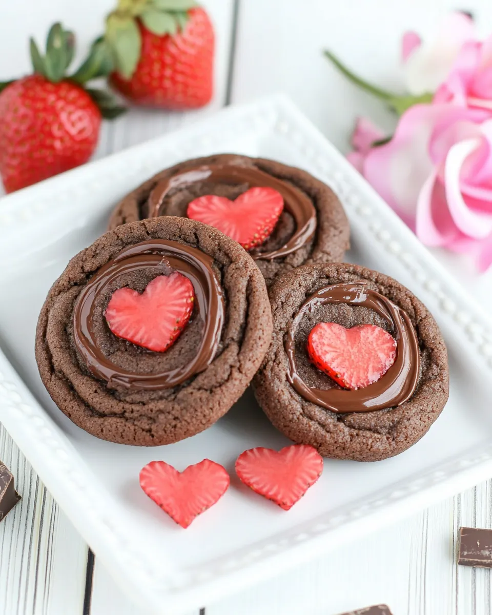 Easy Nutella Chocolate Pudding Cookies with Strawberry Hearts recipe image